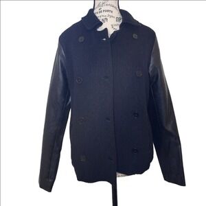 Lauren Ralph Lauren Faux Leather Pea Coat Black Size MP